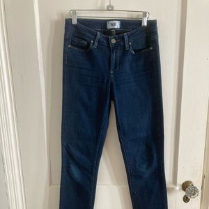 Paige brand dark wash mid rise skinny jeans